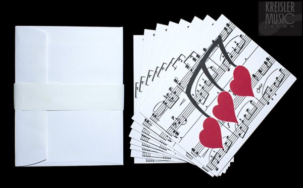画像1: 2つ折りメッセージカード◆ポップなハート＆楽譜柄◆8セット(封筒つき) (1)
