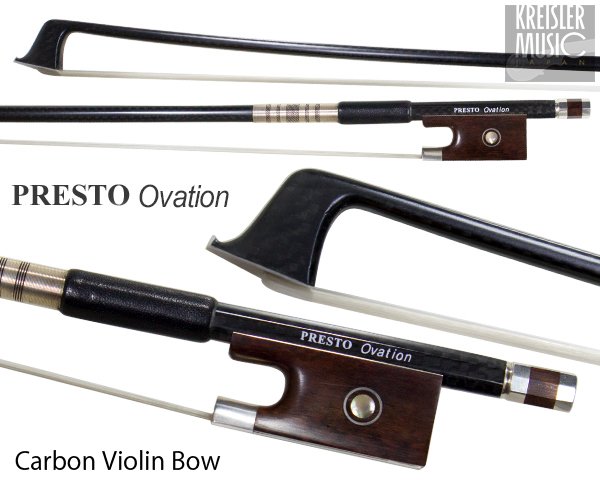 画像1: バイオリン弓◆Presto Ovation 最上質カーボン◆白銅仕様 スネークウッドフロッグ 4/4サイズ (1)