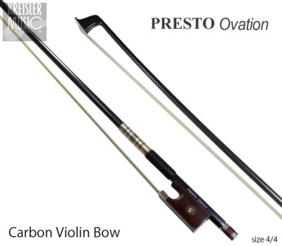 画像1: バイオリン弓◆Presto Ovation 最上質カーボン◆白銅仕様 スネークウッドフロッグ 4/4サイズ
