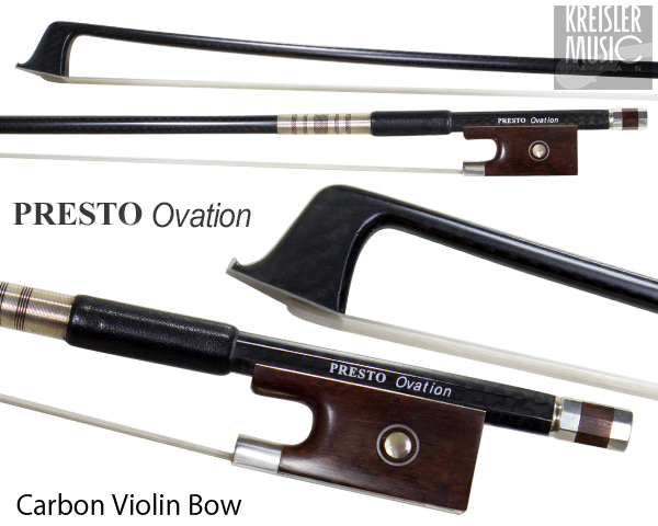 バイオリン弓◆Presto Ovation 最上質カーボン◆白銅仕様 スネークウッドフロッグ 4/4サイズ