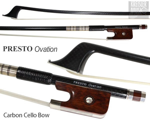チェロ弓 Presto Ovation 最上質カーボン 白銅仕様 スネークウッドフロッグ 4/4サイズ|-バイオリン通販｜チェロ・ビオラ・弓